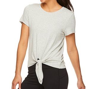 NWT Gaiam Heather Gray Silver Tie Front Kenzie Crewneck Tee Shirt Size XS